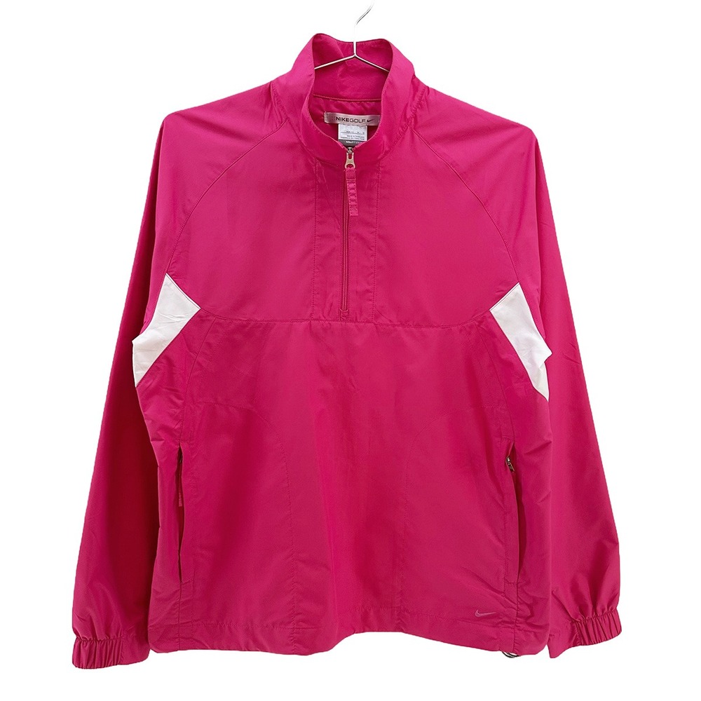 NIKE GOLF Women's Fit Storm 1/4 Zip Pullover Jacket • Medium • pink white preppy